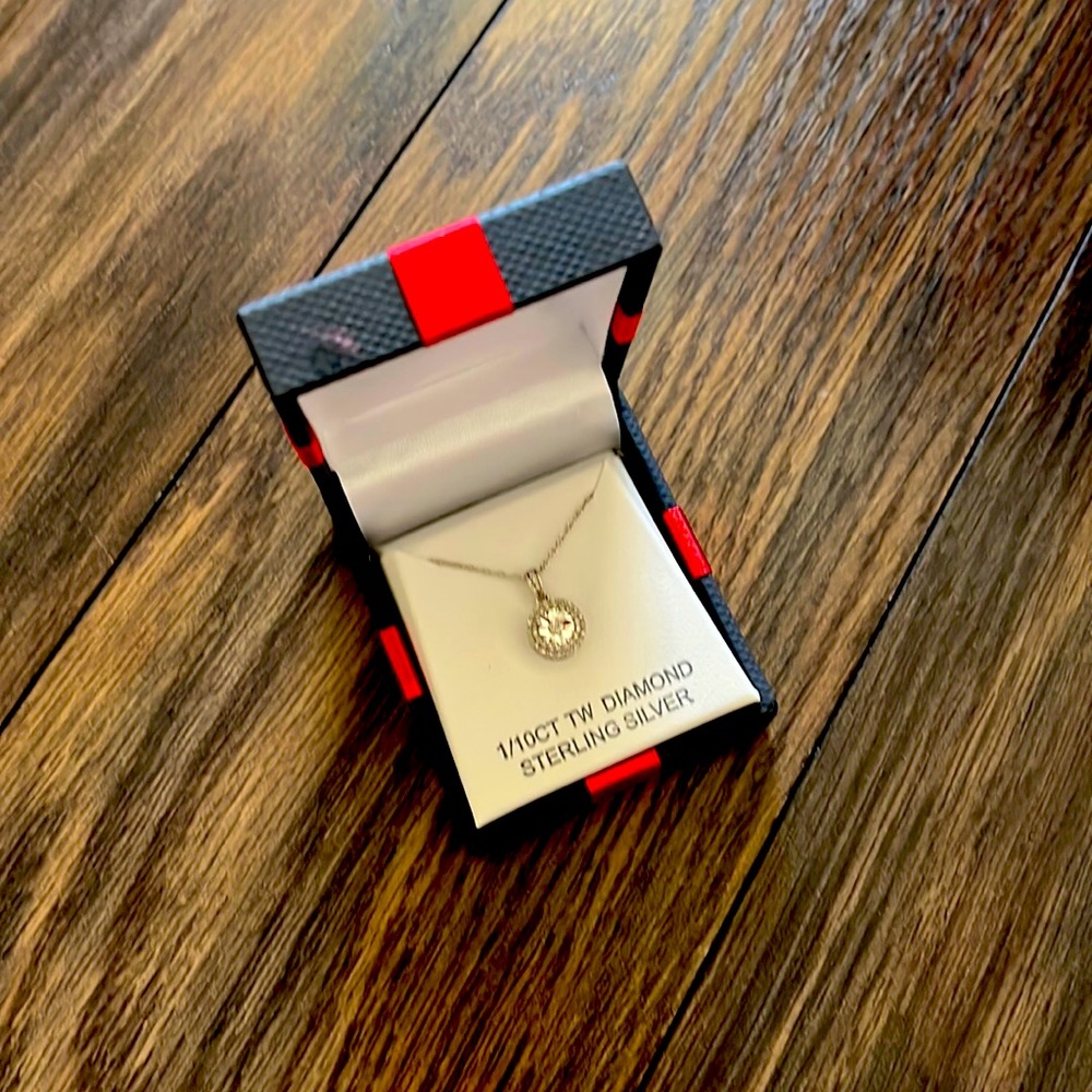 Diamond and sterling silver necklace in original packaging